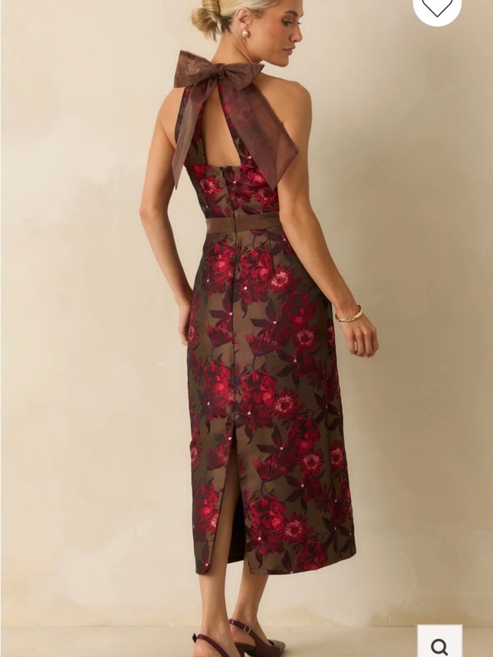 Floral Halter Midi Dress in Brown and Red
